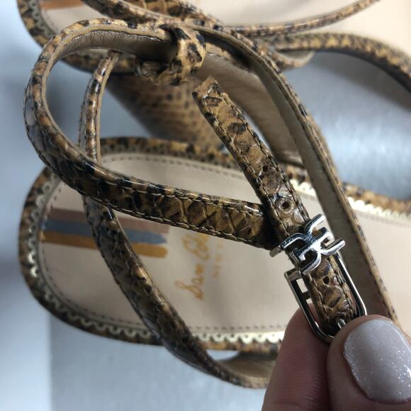 Sam Edelman Kia Block Heel Sandal Ankle Strap Square Toe Snake Python Animal - Picture 6 of 10